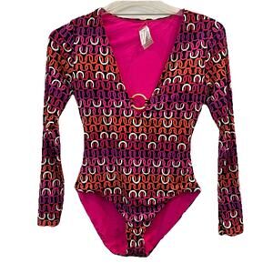 TRINA TURK‎ Multicolor Echo Ring 1 Pc Plunge Paddle Swimsuit Sz Large NWOT